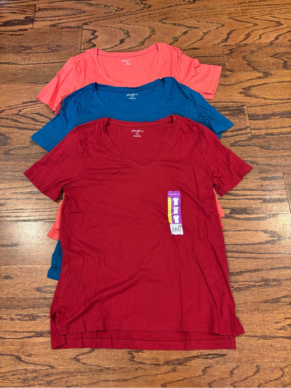 Eddie Bauer Short Sleeve Tee Trio in Red, Blue, Coral